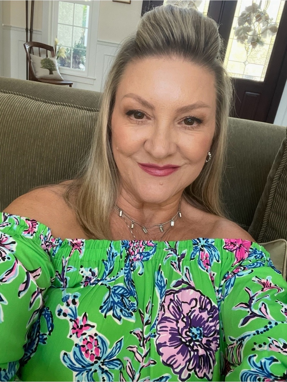 Lilly Pulitzer Nevie Top Vibrant Green Off-Shoulder Blouse size S
